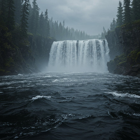 Waterfall in the forest, Kootenay, British Columbia, Canadaの素材
