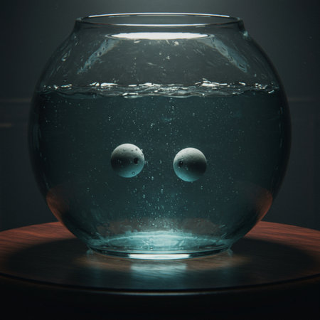 Aquarium with water droplets and a fish in it.の素材