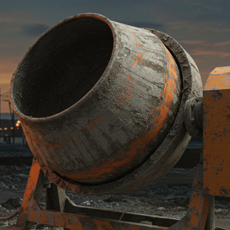 Concrete mixer on a construction site at sunset. 3d renderの素材