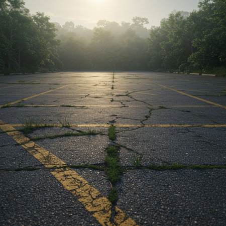 Road in the forest at sunset time with yellow line on the groundの素材