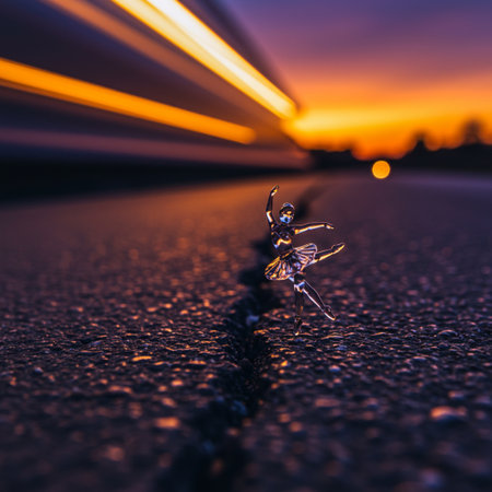 Close-up of a dragonfly on the road at sunset.の素材
