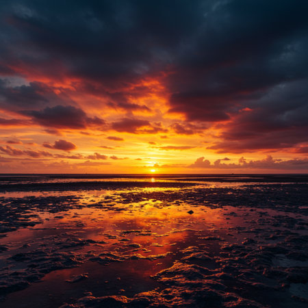Beautiful sunset over the sea. Dramatic sky. Natural composition.の素材