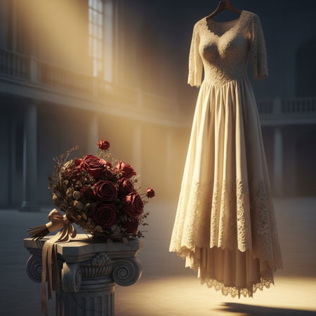 Wedding dress on a mannequin in an empty roomの素材