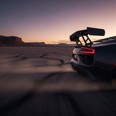 Car on the road in the desert at sunset. 3d renderingの素材