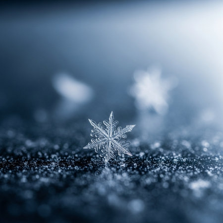 Snowflakes on blue background. Shallow depth of field.の素材