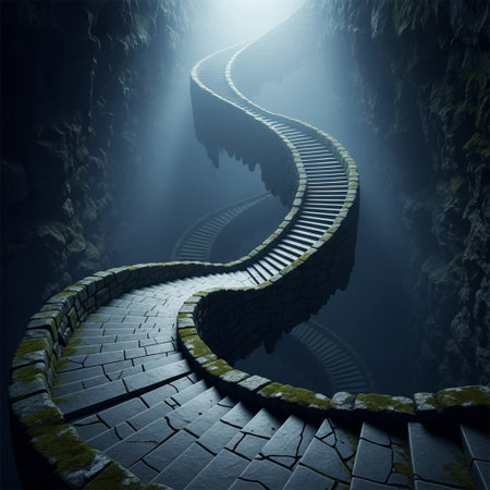 Stone path leading to the end of a tunnel. 3D renderingの素材