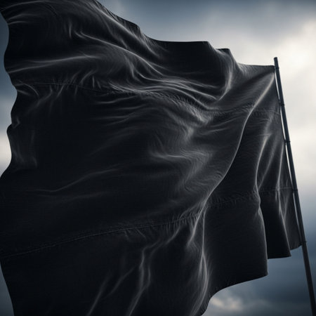 Waving flag on cloudy sky background. Black and white image.の素材
