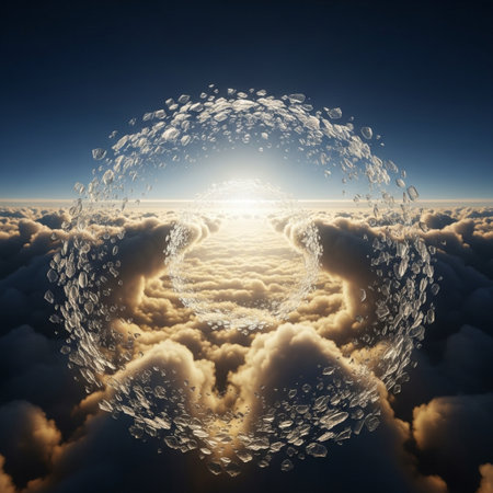 Beautiful sunset above the clouds. 3d rendering. Computer digital drawing.の素材