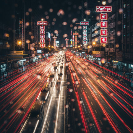 blurred traffic in city at night,hongkong.の素材