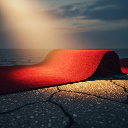 Red yoga mat on the beach at sunset. 3D illustration.の素材