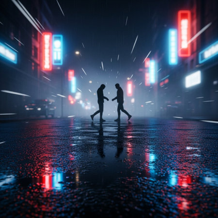 Couple in love dancing in the rain. The concept of love and romance.の素材