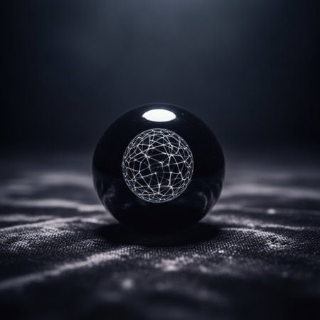 Crystal ball on a dark background. 3d rendering, toning.の素材
