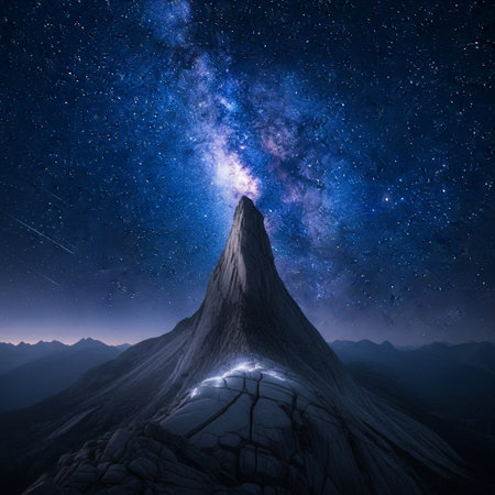 Milky Way over mountain peak. Elements of this image furnished by NASAの素材