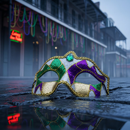 Venetian carnival mask on the street. 3D illustration.の素材