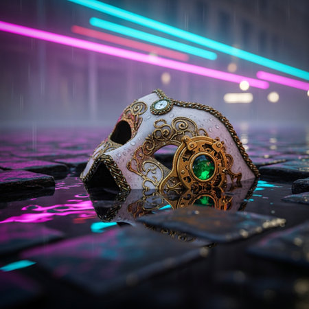 Carnival mask on the background of the night city. Festive concept.の素材