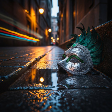 Carnival mask on a cobbled street in Venice, Italyの素材