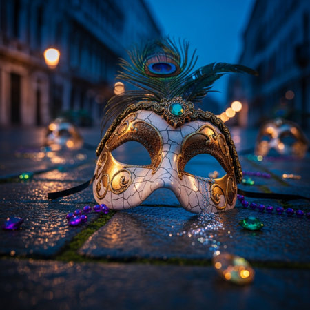 Traditional venetian carnival mask on the street in Venice, Italyの素材