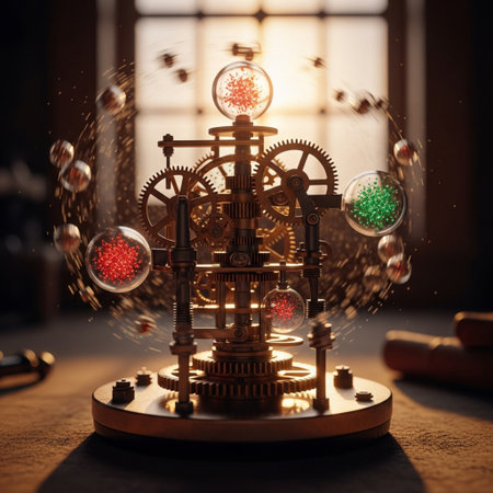 Vintage steampunk mechanical clock mechanism with sparks. 3D renderingの素材