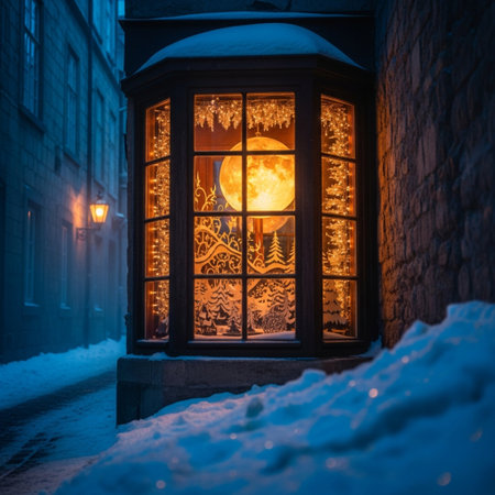 Vintage lantern at night in the old town of Lviv, Ukraineの素材