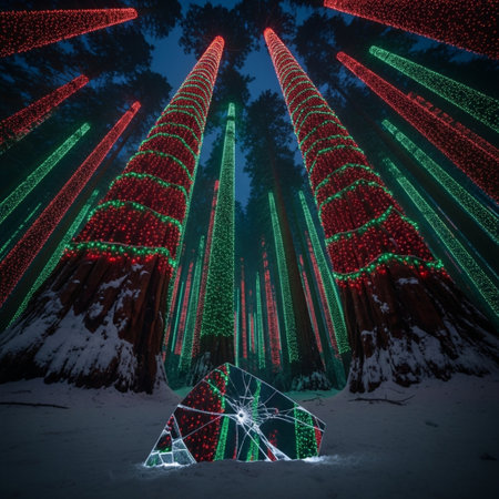 Fantastic christmas tree in the snow. 3d renderingの素材