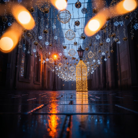 Christmas decorations in the streets of the old town of Tallinn, Estoniaの素材
