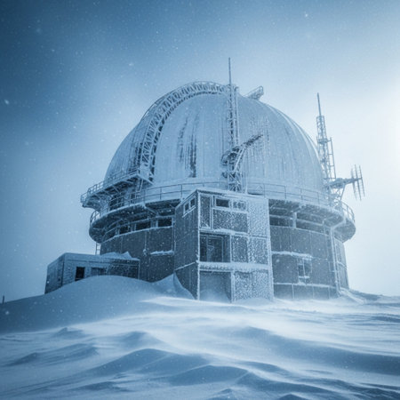 Snowy observatory in the winter mountains. Elements of this image furnished by NASAの素材