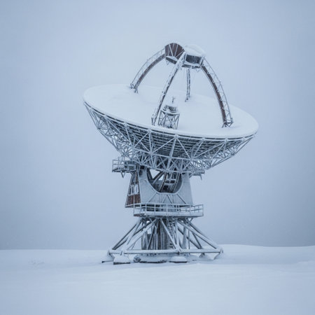 satellite dish in the snow, telecommunication satellite dish in winterの素材