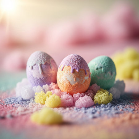 Easter eggs painted in pastel colors. Happy Easter concept.の素材