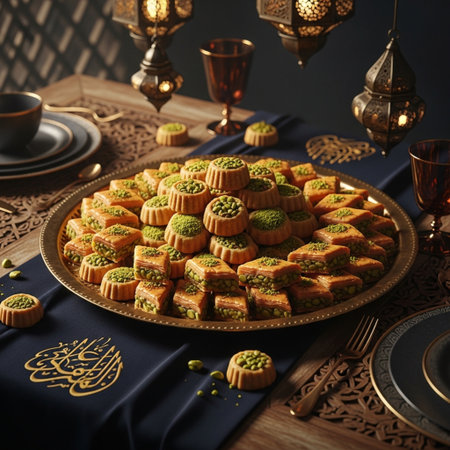 Traditional turkish dessert baklava with cashew, walnuts. Homemade baklava with nuts and honey.の素材