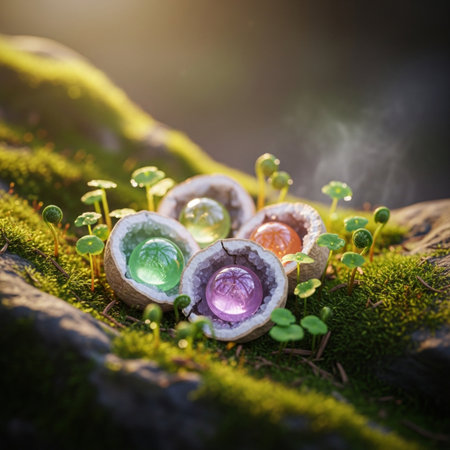 Eggs in moss. Easter concept. Happy easter.の素材