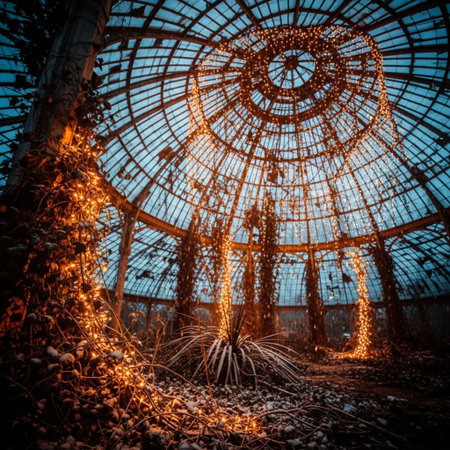 Abandoned greenhouse interior in winter. Filtered image processed vintage effect.の素材
