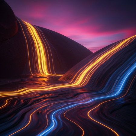 Futuristic abstract background with glowing lines and waves. 3d renderingの素材