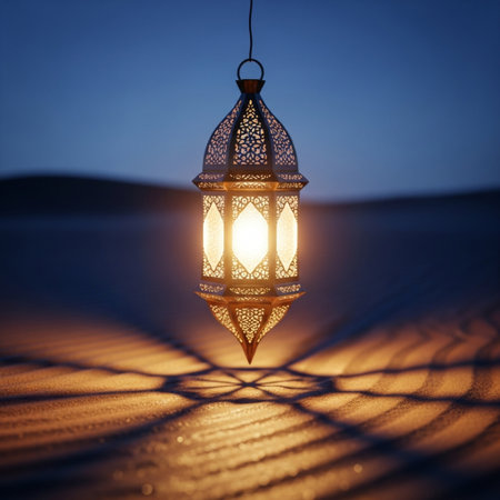 Lantern in the desert. Ramadan Kareem greeting card.の素材