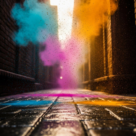 abstract background with colorful smoke on the street. 3d renderingの素材