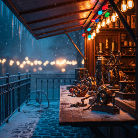 Christmas market in Gdansk at night, Poland. Festive decoration.の素材