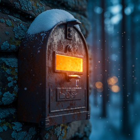 Mailbox in winter forest. Selective focus. Shallow depth of fieldの素材