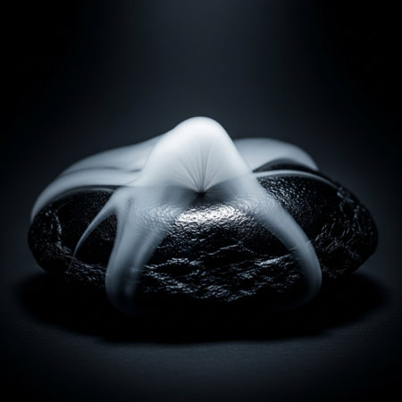 Stones with smoke on dark background, close-up, monochromeの素材