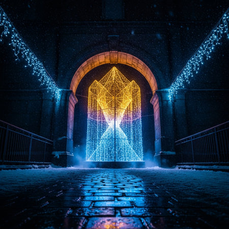 Illuminated entrance to the old city of Gdansk, Polandの素材