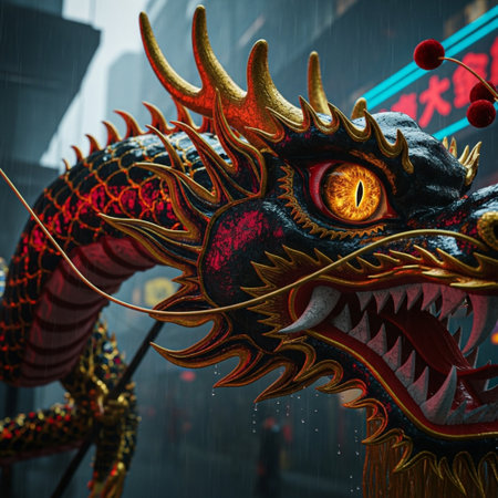 Chinese dragon statue in the city of china. Chinese New Yearの素材