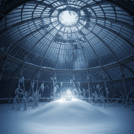 Snowy greenhouse in winter, 3d render, toned imageの素材