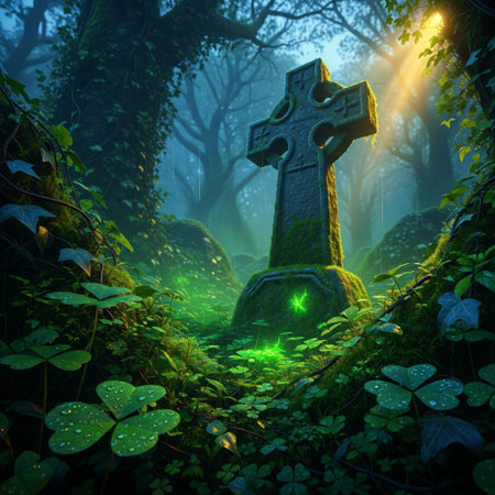 Grave in the forest. Halloween background. 3D rendering.の素材
