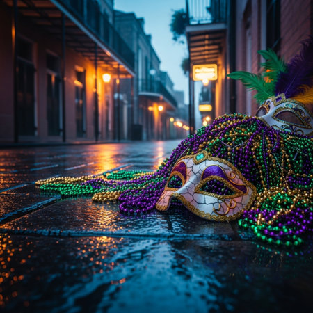 Carnival mask with beads on the street in Venice, Italyの素材