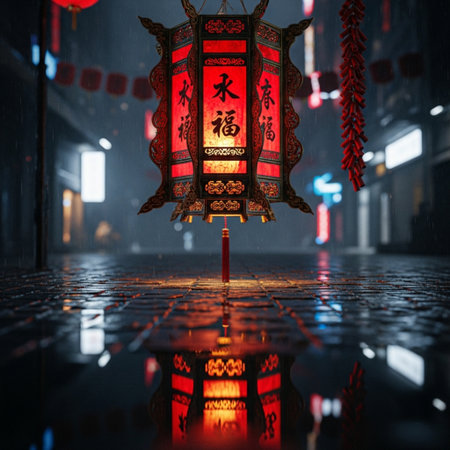 Chinese lanterns on the street in Shanghai, China. 3d rendering.の素材