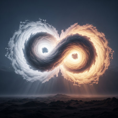 Infinity symbol in surreal space. 3D rendering. Elements of this image furnished by NASAの素材
