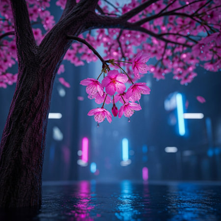 cherry blossom in the night. 3D Rendering.の素材