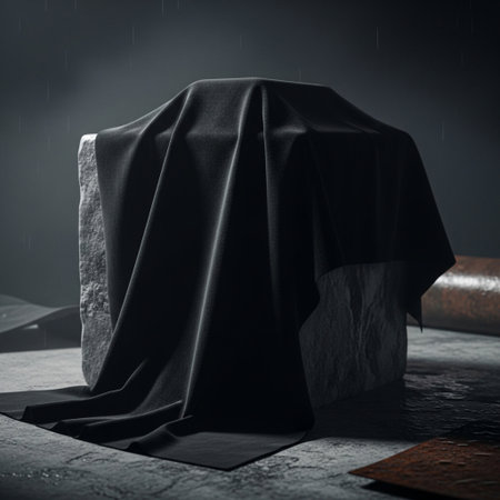 3d rendering of a black cloth in the rain with a dark backgroundの素材