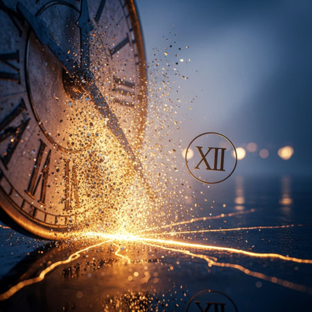 Close-up of clock face with sparks. Concept of time.の素材