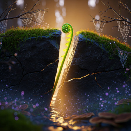 Fern growing on a rock in the forest. 3D renderingの素材