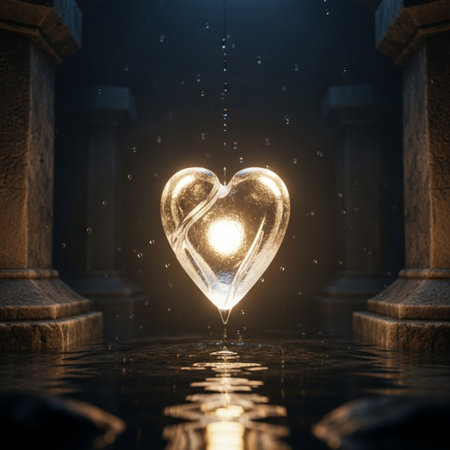 Heart shaped water drop in a fountain. 3D Rendering.の素材