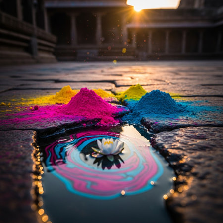 Colorful holi powder in Pashupatinath temple, Kathmandu, Nepalの素材